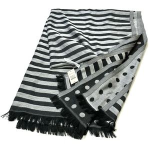 Talbots Wide Polka Dot Stripe Wrap Blanket Scarf NWT